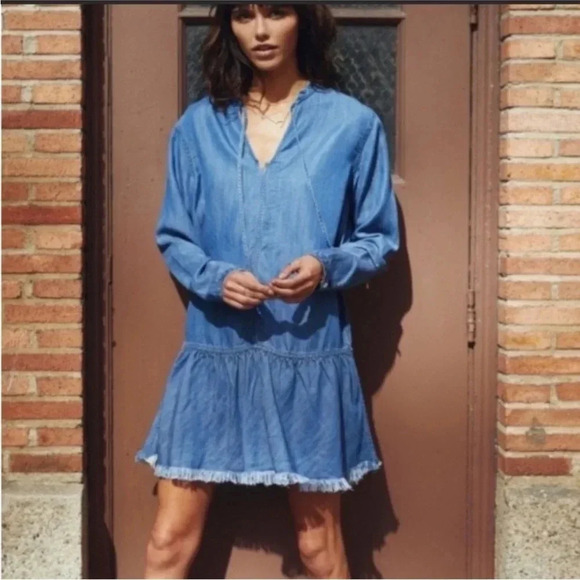 Rails Vintage Wash Chambray Lyocell Drop Waist Dress - Picture 1 of 9